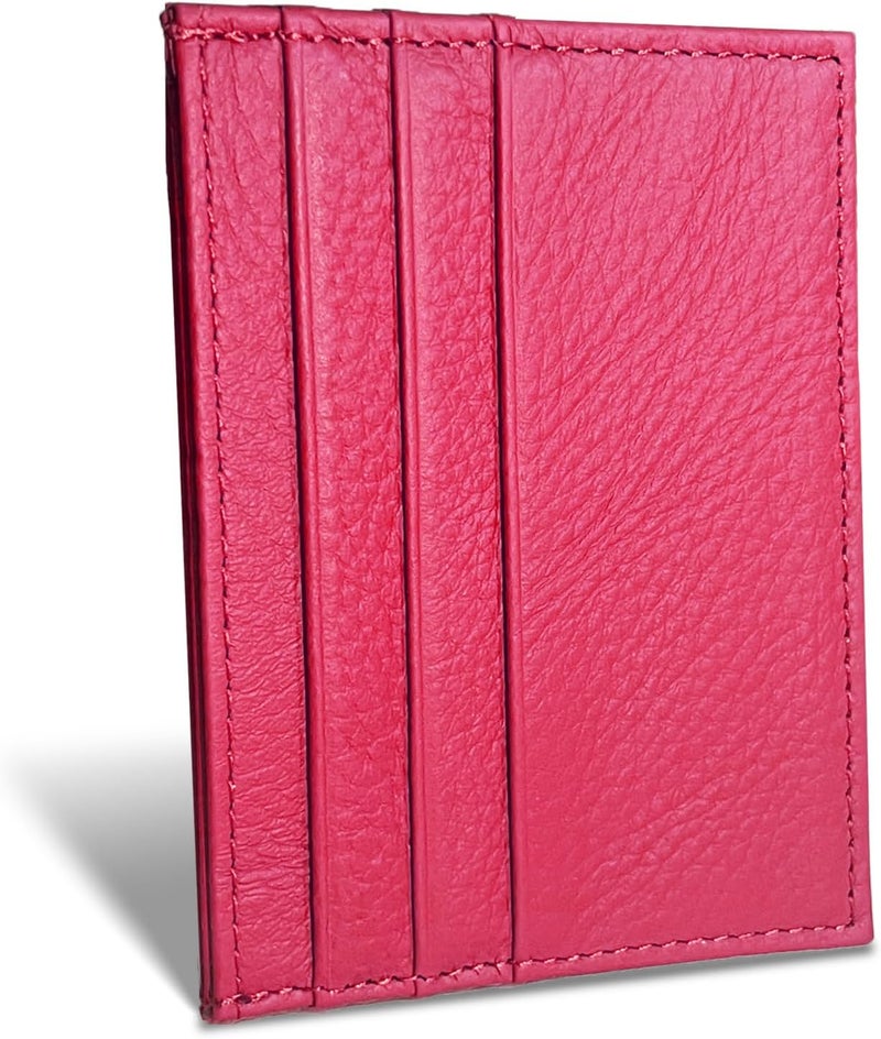 WOXVM Credit Card Holder Wallet RFID Blocking Slim Credit Card Cases Holder Premium Leather Minimalist Front Pocket Small Wallet with 6 Card Slots and 1 Pockets for Men Women (Rose Red) - Image 1